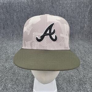 Atlanta Braves Hat Cap Fitted Mens 7 1/8 Camo Green MLB Baseball New Era 59FIFTY